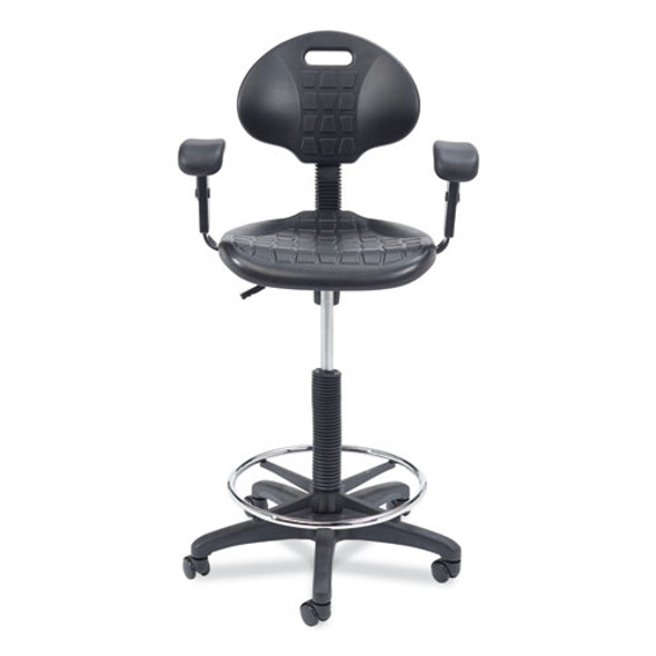 6700 Series Adjustable Height Polyurethane Task Stool with Arms, Supports Up to 300 lb, 22" to 32" Seat Height, Black