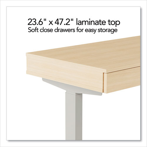 Essentials Deluxe Electric Sit-Stand 2-Column Workstation, 2 Desk Drawers, 47.2" x 23.6" x 29.7 to" 46.3", Natural/Light Gray