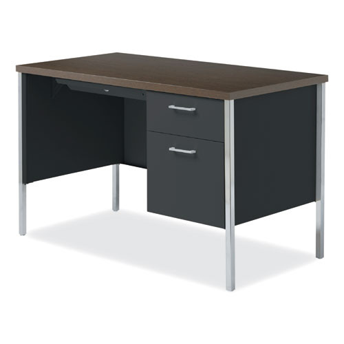 Single Pedestal Steel Desk, 45.25" x 24" x 29.5", Mocha/Black, Chrome Legs