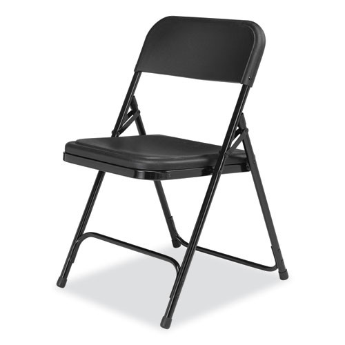 800 Series Plastic Folding Chair, Supports Up to 500 lb, 18" Seat Height, Black Seat, Black Back, Black Base, 4/Carton