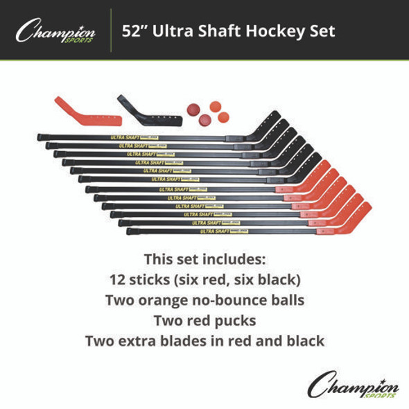 Ultra Shaft Hockey Set, Twelve 52" Hocket Sticks/Two Balls/Two Pucks/Two Extra Blades