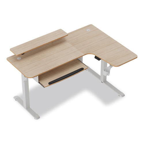 L-Shaped Standing Desk with Keyboard Tray, Right Desk, 61.25" x 43.25" x 34.38" to 52.88", Maple White/White