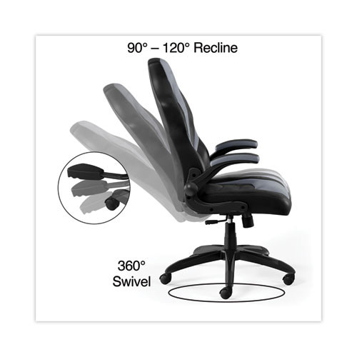 Vortex Bonded Leather Gaming Chair, Supports Up to 301 lbs, 17.9" to 21.6" Seat Height, Gray/Black Back, Black Base