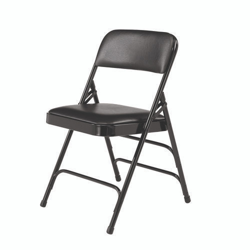 1300 Series Premium Vinyl Upholstered Triple Brace Double Hinge Folding Chair, Supports 500 lb, Black Seat/Back/Base, 4/Pack