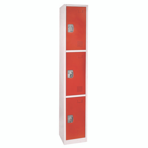 Steel Storage Locker, 3 Compartment, 12 x 12 x 72, Red