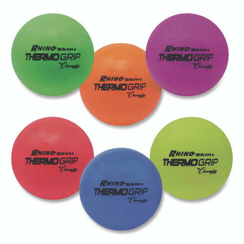 Rhino Skin Thermo Grip Dodgeball Set, 6.3" Diameter, Assorted Colors, 6/Set