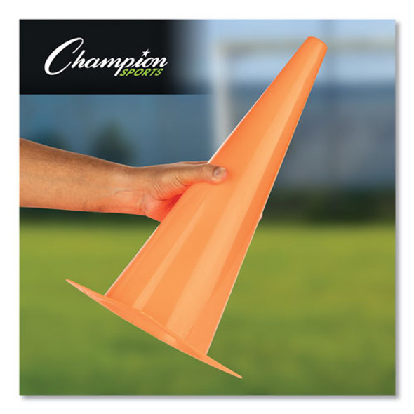 High-Visibility Plastic Cones, 18" Tall, Florescent Orange, 8" x 8" Base