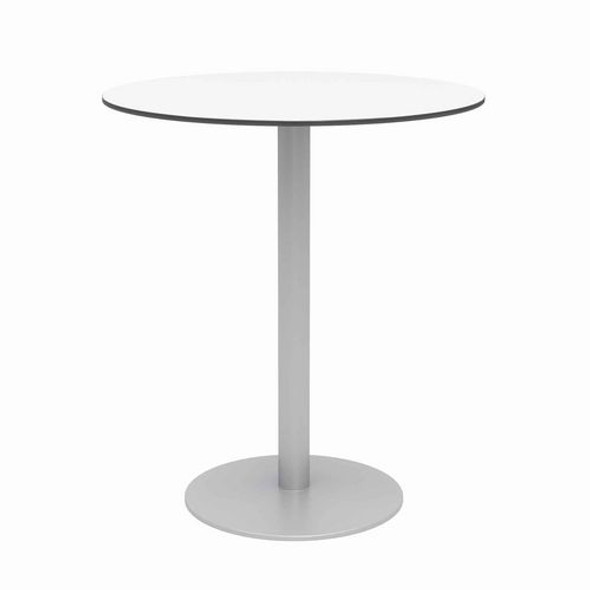 Eveleen Outdoor Bistro Patio Table with Four Gray Powder-Coated Polymer Barstools, Round, 41"h, White