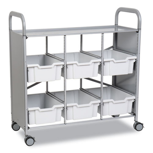 Callero Plus Treble Column Trolley Set 16, Metal, 1 Shelf, 6 F2 Deep Bins, 40.6" x 17.3" x 41.5", Silver/Light Gray