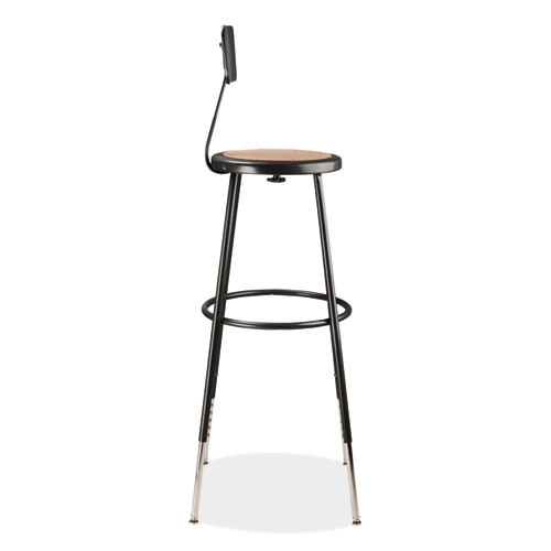 6200 Series 32"-39" Height Adjustable Heavy Duty Stool With Backrest, Supports Up to 500 lb, Brown Seat, Black Base