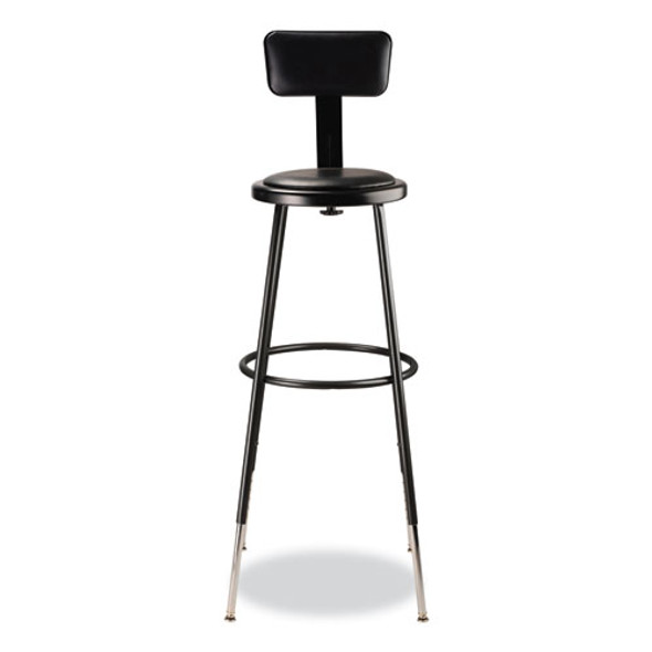 6400 Series Height Adjustable Heavy Duty Vinyl Padded Stool with Backrest, Supports 300 lb, 32" to 39" Seat Height, Black