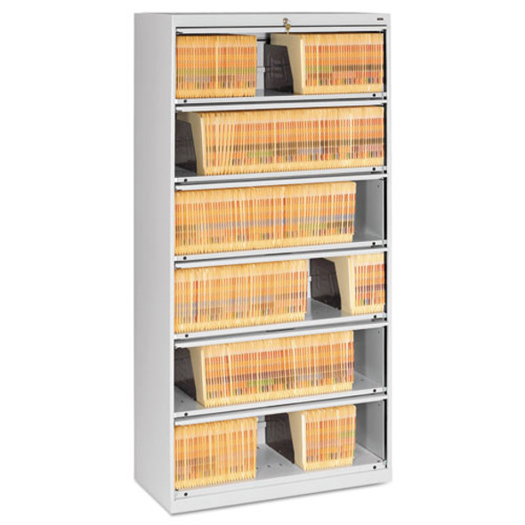 Enclosed Fixed-Shelf Lateral File with Retractable Doors, 6 Legal/Letter Size Shelves, 36" x 16.5" x 75.25", Light Gray