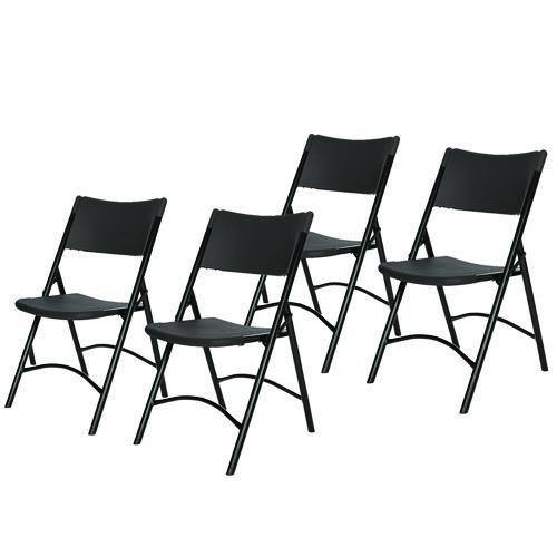 600 Series Heavy Duty Plastic Folding Chair, Supports Up to 500 lb, 18" Seat Height, Black Seat/Back/Base, 4/Pack