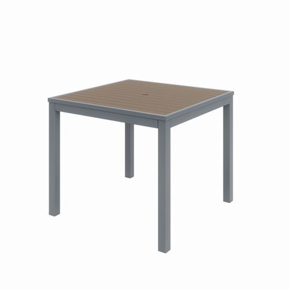 Eveleen Outdoor Patio Table with Four Mocha Powder-Coated Polymer Chairs, Square, 32", Mocha