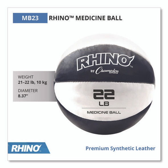 Rhino Leather Medicine Ball, 22 lb, Black/White