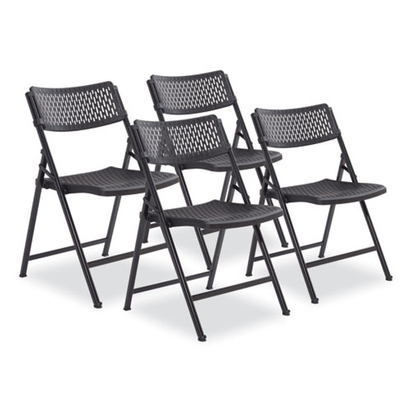 AirFlex Series Premium Poly Folding Chair, Supports Up to 1,000 lb, 17.25" Seat Height, Black, 4/Carton
