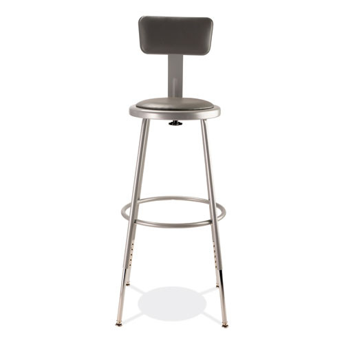 6400 Series Height Adjustable Heavy Duty Padded Stool with Backrest, Supports Up to 300 lb, 25" to 33" Seat Height, Gray