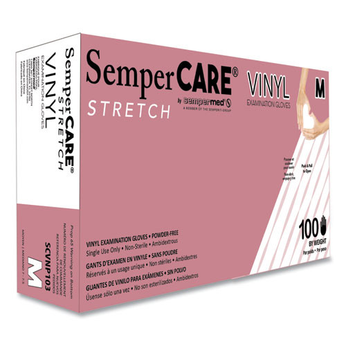 Stretch Vinyl Examination Gloves, Cream, Medium, 100/Box