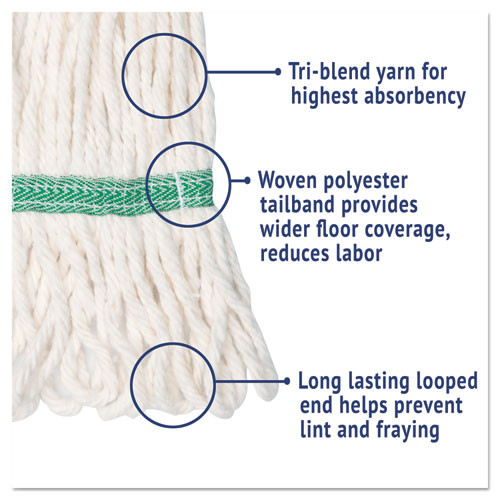 Super Loop Wet Mop Head, Cotton/Synthetic Fiber, 5" Headband, Medium Size, White