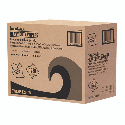 Hydrospun Wipers, 1-Ply, 9.75 x 16.75, White, 126/Box, 10 Boxes/Carton