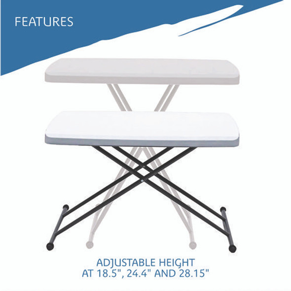 IndestrucTable Classic Personal Folding Table, 30" x 20" x 25" to 28", Platinum/Gray
