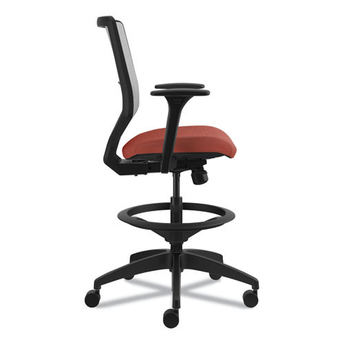 Solve Series Mesh Back Task Stool, Supports Up to 300 lb, 23" to 33" Seat Height, Bittersweet Seat, Fog Back, Black Base