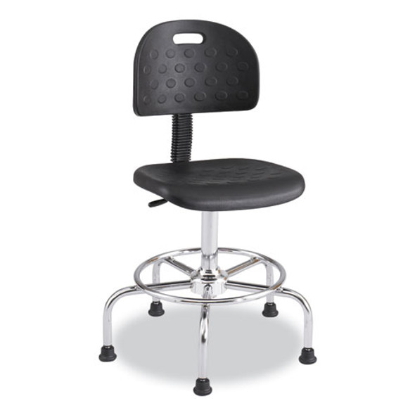 Workfit Economy Industrial Chair, Supports Up to 400 lb, 22" to 30" Seat Height, Black Seat, Black Back, Silver Base