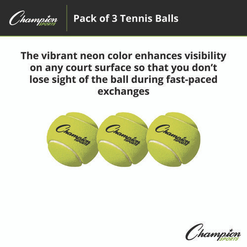 Tennis Balls, 2.5" Diameter, Yellow, 3/Pack