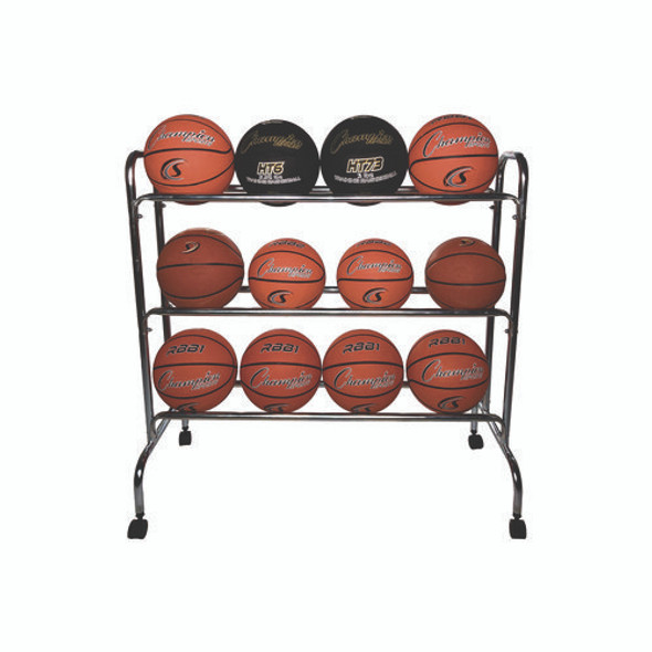 Powder-Coated Ball Cart, Metal, 132 lb Capacity, 17 x 41 x 41, Silver