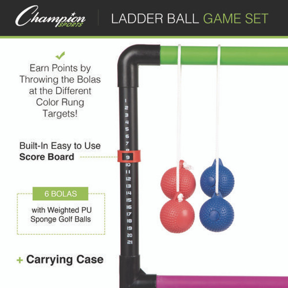 Ladder Ball Game Set, (2) 22" x 37.5" Ladders/(6) Bolas/Carry Bag