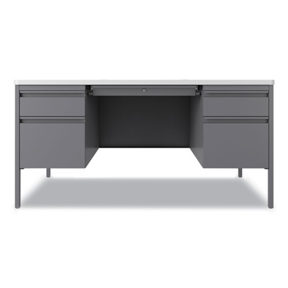 Teachers Pedestal Desks, Left and Right-Hand Pedestals: Box/File Drawer Format, 60" x 30" x 29.5", White/Platinum