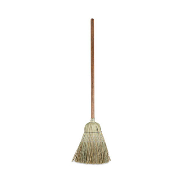 Corn/Fiber Brooms, Corn/Synthetic Fiber Bristles, 60" Overall Length, Gray/Natural, 6/Carton