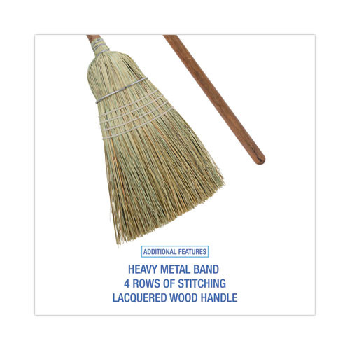 Corn/Fiber Brooms, Corn/Synthetic Fiber Bristles, 60" Overall Length, Gray/Natural, 6/Carton