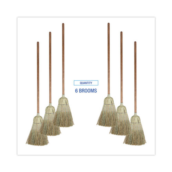 Corn/Fiber Brooms, Corn/Synthetic Fiber Bristles, 60" Overall Length, Gray/Natural, 6/Carton