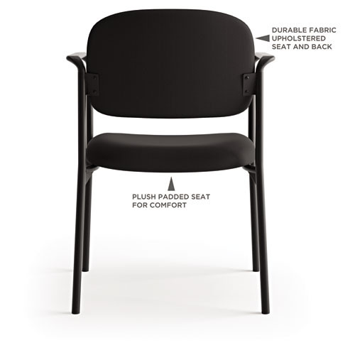 VL616 Stacking Guest Chair with Arms, Fabric Upholstery, 23.25" x 21" x 32.75", Charcoal Seat, Charcoal Back, Black Base
