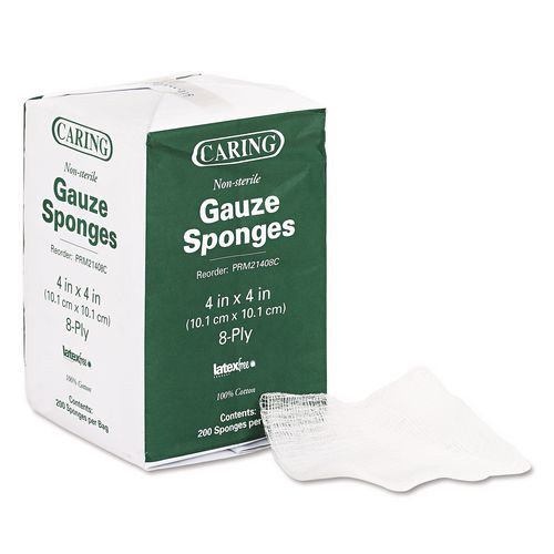 Caring Woven Gauze Sponges, Non-Sterile, 8-Ply, 4 x 4, 200/Pack