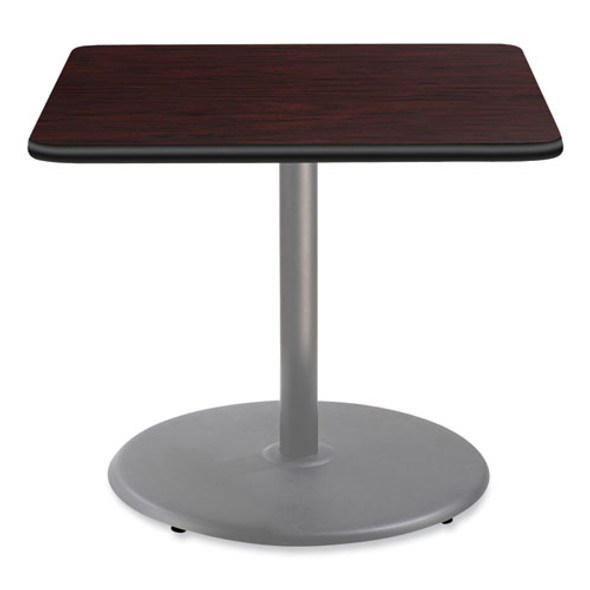 Cafe Table, 36w x 36d x 30h, Square Top/Round Base, Mahogany Top, Gray Base