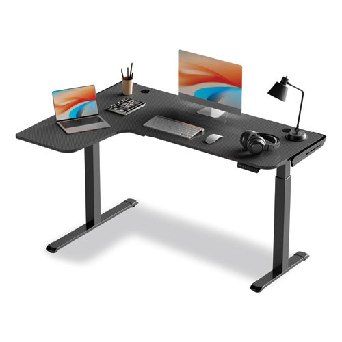 L-Shaped Standing Desk, Left Desk, 60" x 43.69" x 29.88" to 48.38", Black