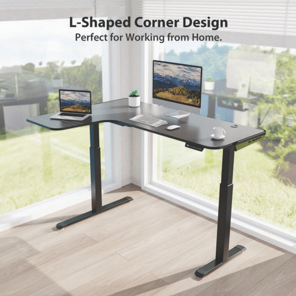 L-Shaped Standing Desk, Left Desk, 60" x 43.69" x 29.88" to 48.38", Black