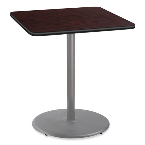 Cafe Table, 36w x 36d x 42h, Square Top/Round Base, Mahogany Top, Gray Base