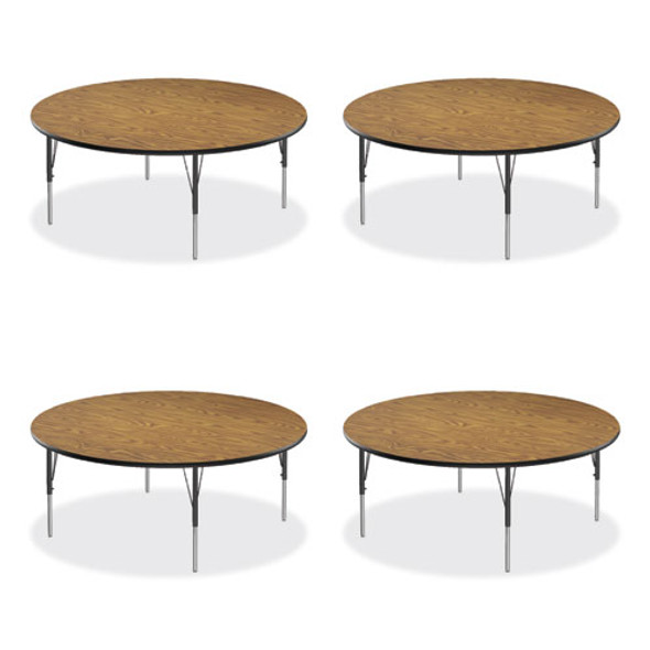 Height Adjustable Activity Tables, Round, 60" x 19" to 29", Medium Oak Top, Black Legs, 4/Pallet