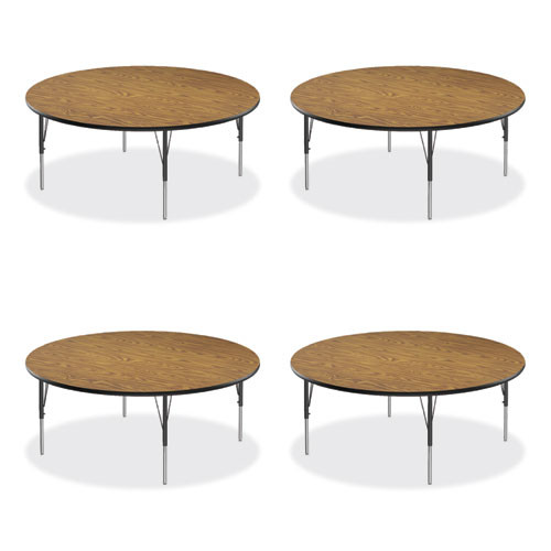 Height Adjustable Activity Tables, Round, 60" x 19" to 29", Medium Oak Top, Black Legs, 4/Pallet