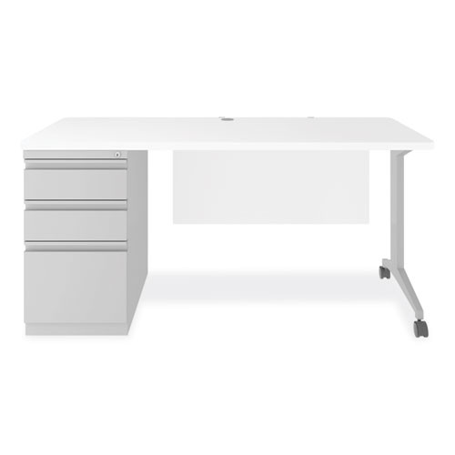 Alera Modern Teacher Series Pedestal Desk, Left-Side Pedestal: Box/Box/File, 60" x 24" x 28.75", White/Silver