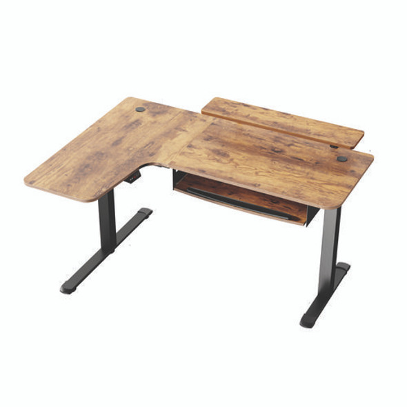 L-Shaped Standing Desk with Keyboard Tray, Left Desk, 61.25" x 43.25" x 34.38" to 52.88", Rustic Brown/Black