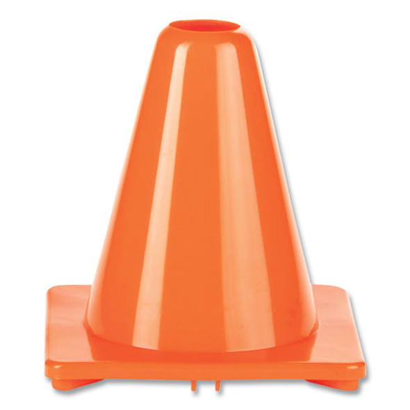 Hi-Visibility Vinyl Cones, 6" Tall, Fluorescent Orange, 9.5" x 9.5" Base