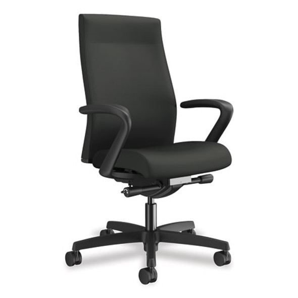 Ignition 2.0 Fabric Upholstered Mid-Back Task Chair with Fixed Arms, 17" to 22" Seat Height, Iron Ore Seat/Back, Black Base