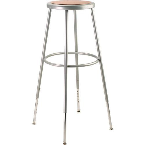 6200 Series Height Adjustable Heavy Duty Steel Stool, Backless, Supports 500lb, 31" to 39" Seat Height, Brown Seat, Gray Base