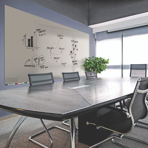 Aria Low-Profile Frameless Magnetic Glassboard, 36" x 24", Gray Surface