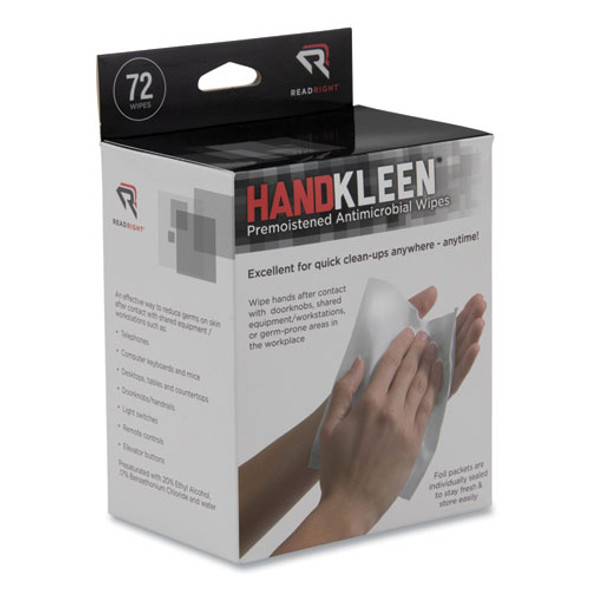 HandKleen Premoistened Antibacterial Wipes, 7 x 5, Foil Packet, Unscented, White, 72/Box HandKleen Premoistened Antibacterial Wipes, 7 x 5, Foil Packet, Unscented, White, 72/Box