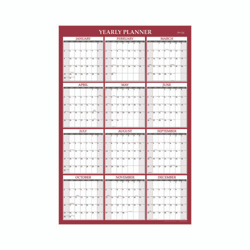 Classic Red Laminated Erasable Wall Calendar, 48 x 32, White/Red/Gray Sheets, 12-Month (Jan to Dec): 2025